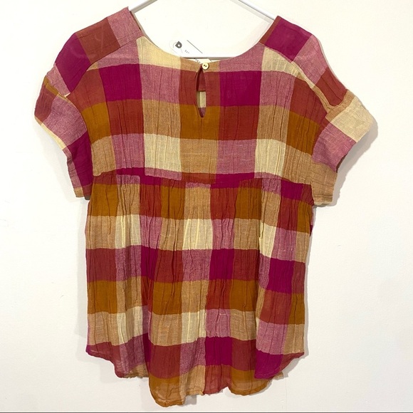 NWT Anthropologie Isabella Sinclair Posey Plaid Top Pink Rose Medium - Picture 5 of 8
